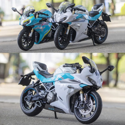 1/12 Alloy Diecast Cfmoto 250SR Racing Motorcycle Model Car Toys Rubber Tires Light Sound Motorbike Vehicle for Children Gifts