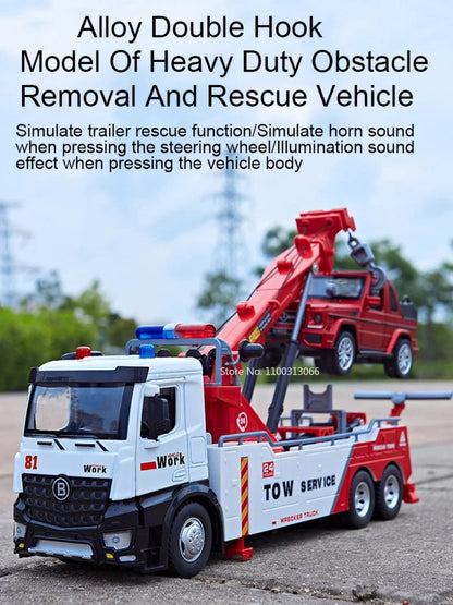 1: 18 Engineering Car Alloy Toys Model Metal Diecasts Rescue Wrecker Vehicle with Sound Light Pull Back Car Model for Boy Gifts