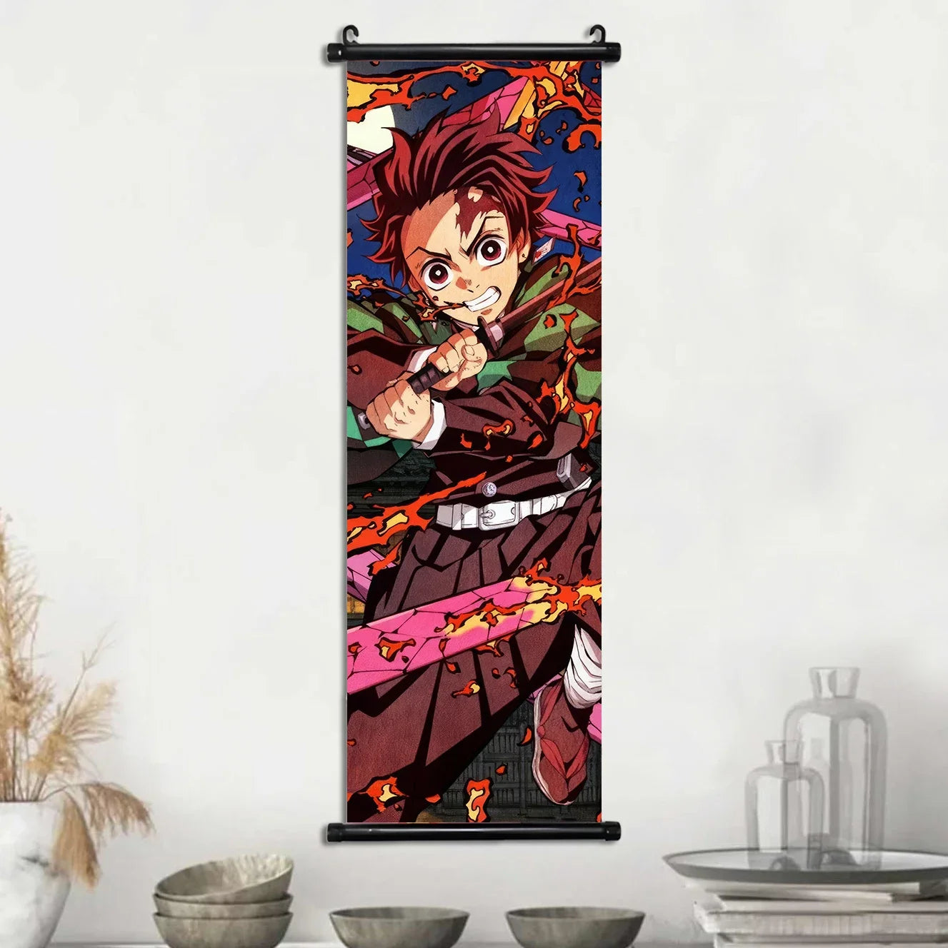 D-Demon Slayer Kamado Tanjirou Scroll Canvas Wall Hanging Painting Home Decor Anime Poster Wall Room Decoration Decro Wallpaper