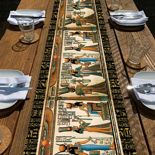 Ancient Egyptian History Art Pattern Printed Linen Table Runner Party Decor Retro Ancient Queen Table Runner Dresser Scarf Decor