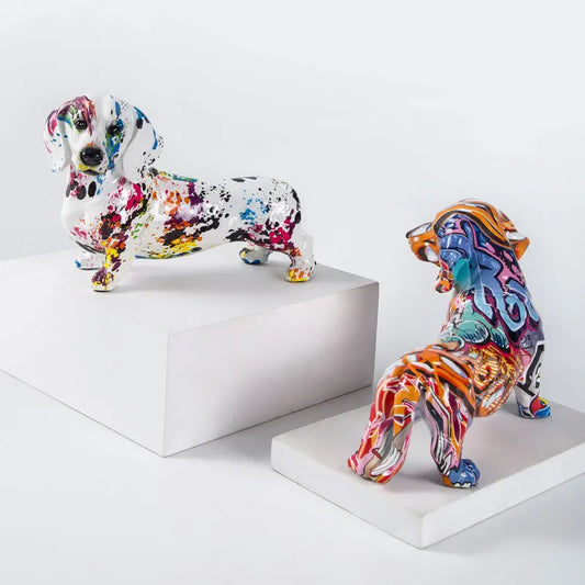 Creative Colorful Wolfdog Dachshund Ornaments Statue Home Entrance Wine Cabinet Decoration Office Desktop Resin Crafts Gift