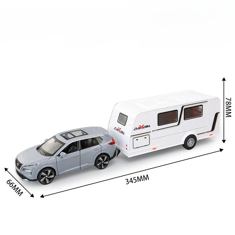 1:32 Scale X-TRAIL Touring Models Toys Miniature Cars Alloy Diecast Rubber Tires Caravans Light Sound Vehicle Child Adult Gifts