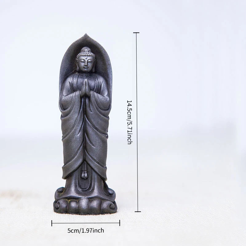 Zen Buddha Ornaments Standing with Hands Folded Tathagata Buddha Sakyamuni Imitation Cast Iron Desktop Ornament Art Figurine