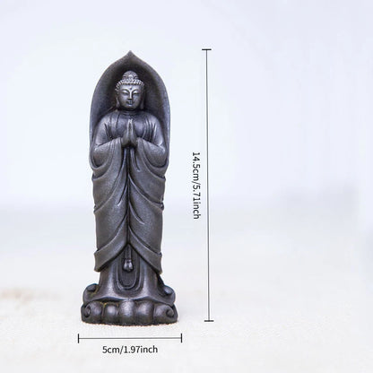 Zen Buddha Ornaments Standing with Hands Folded Tathagata Buddha Sakyamuni Imitation Cast Iron Desktop Ornament Art Figurine