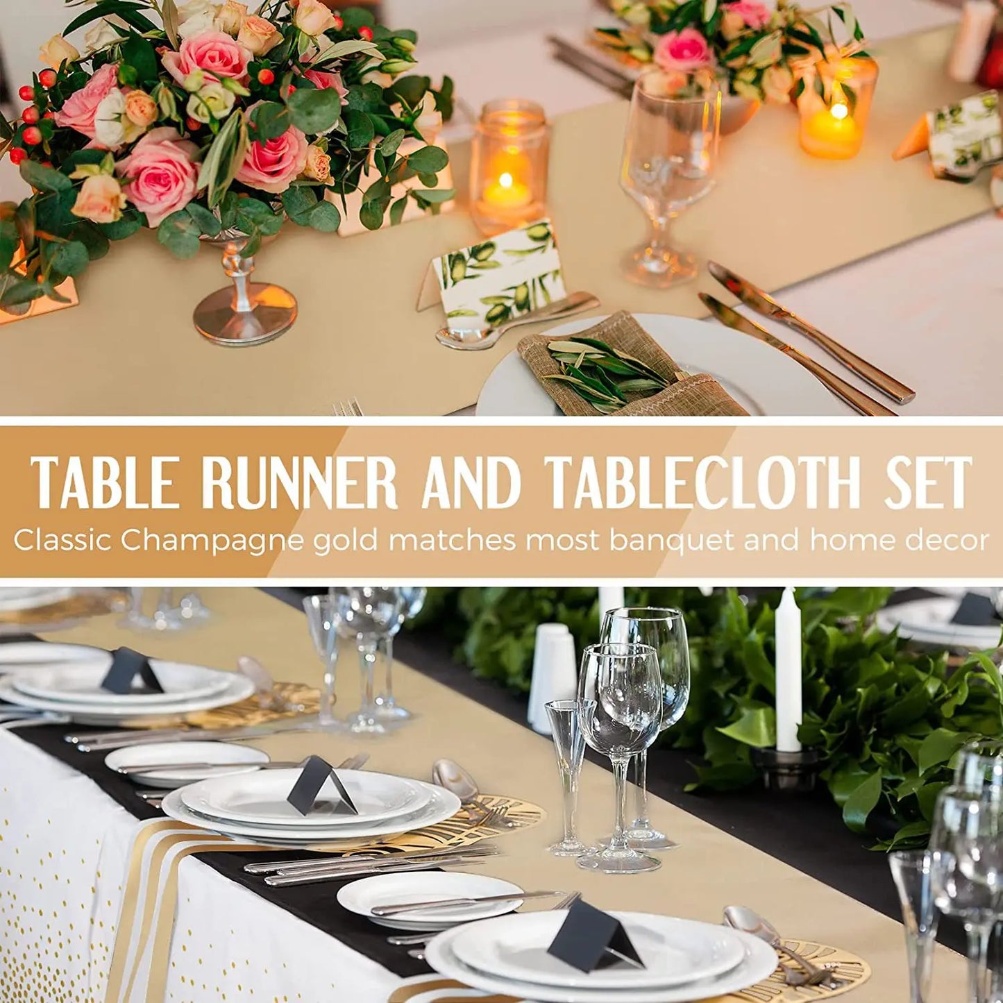 Disposable plastic tablecloth rose gold 6 seat  table cover 108 inches satin table runner for Wedding Party