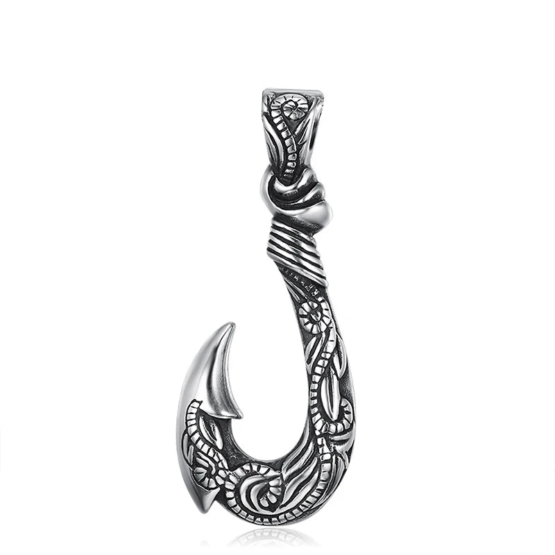 Maui Magic Fish Hook Necklace Pendant Men Vintage Punk Style Stainless Steel Pirate Anchor Necklace Biker Jewelry Gift Wholesale