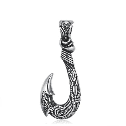 Maui Magic Fish Hook Necklace Pendant Men Vintage Punk Style Stainless Steel Pirate Anchor Necklace Biker Jewelry Gift Wholesale