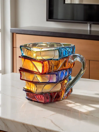 Painted Book Coffee Mug with Charming Book Motifs Book Shaped Tea Cup Gifts for Home Office Decoration