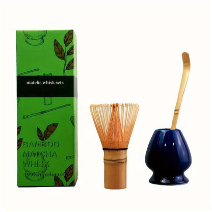 3pcs/set Matcha Set Bamboo Whisk Tea spoon Ceramic fittings Matcha Whisk (Chasen) Tea Spoon And Scoop (Chashaku) Tea-making Tool