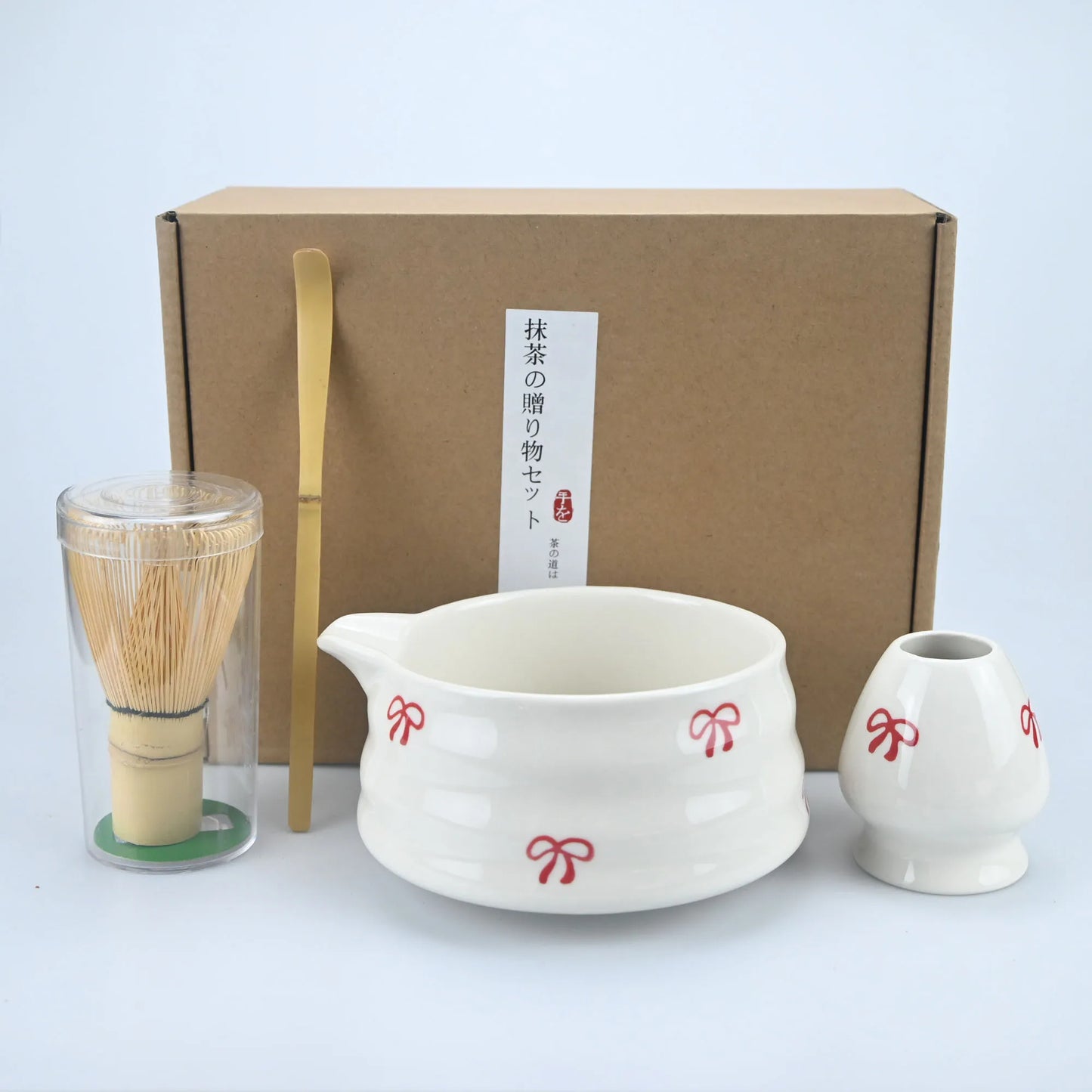 4/5pcs Matcha Whisk Set, Cute Bow Japanese Tea Set includes Whisk Sets and Matcha Bowl with Spout, Traditional Japanese Matcha K