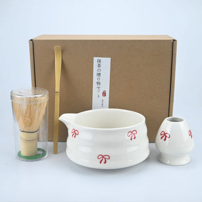 4/5pcs Matcha Whisk Set, Cute Bow Japanese Tea Set includes Whisk Sets and Matcha Bowl with Spout, Traditional Japanese Matcha K