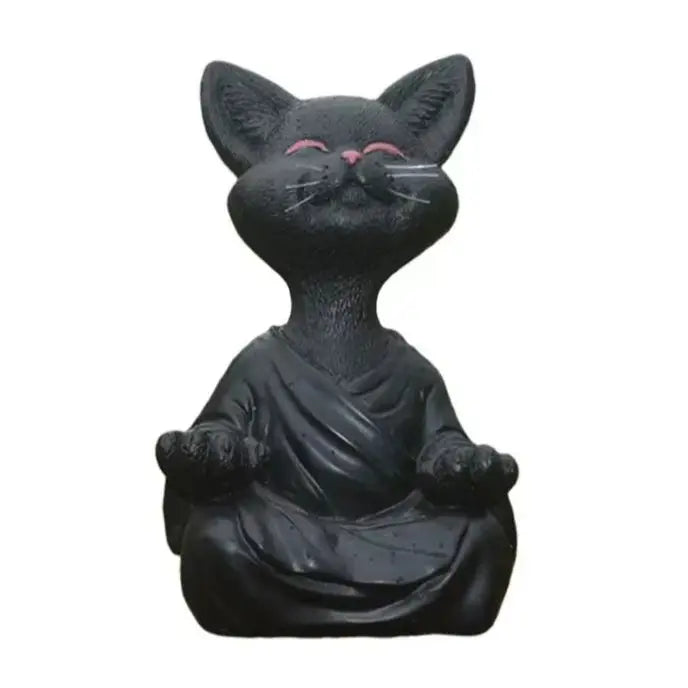 Whimsical Black Cat Statues Buddha Meditation Yoga Decoration Happy Cat Decor Art Sculptures Outdoor Zen Garden Cat Figurines