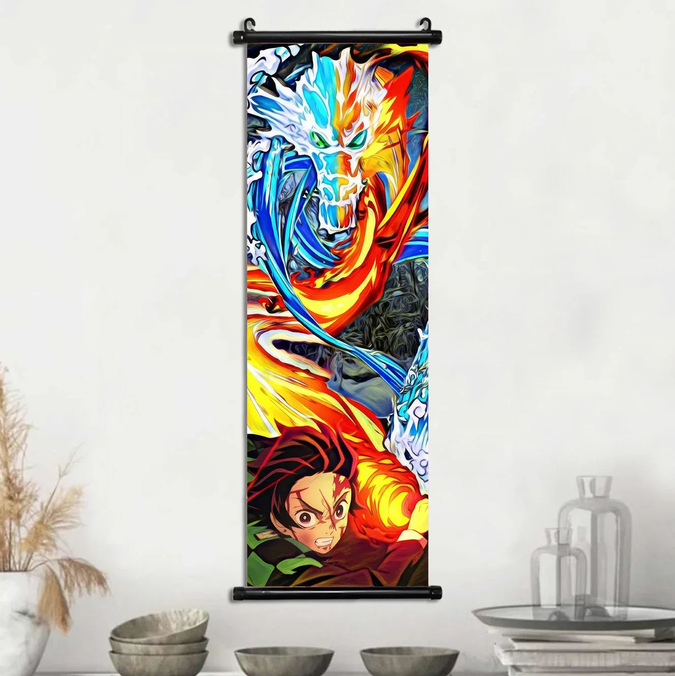 D-Demon Slayer Kamado Tanjirou Scroll Canvas Wall Hanging Painting Home Decor Anime Poster Wall Room Decoration Decro Wallpaper