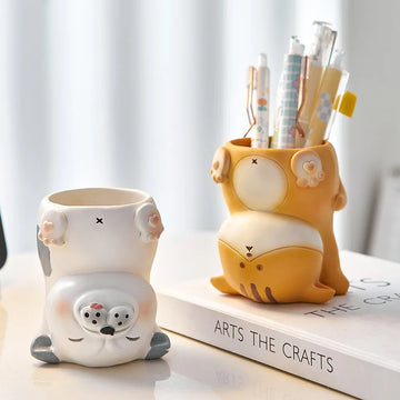 Adorable Home Decoration Inverted Cute Animal Figurines Pen Containers Creative Sculptures and Statues Computer Desk Accessories