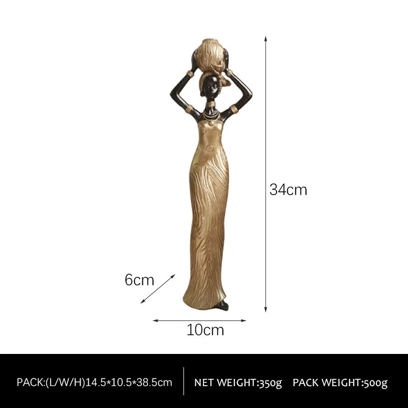 African Woman Figurines for Interior Decoration, Creative Tribal Lady Decorative Sculptures for Home Resin Art Statue Home Decor