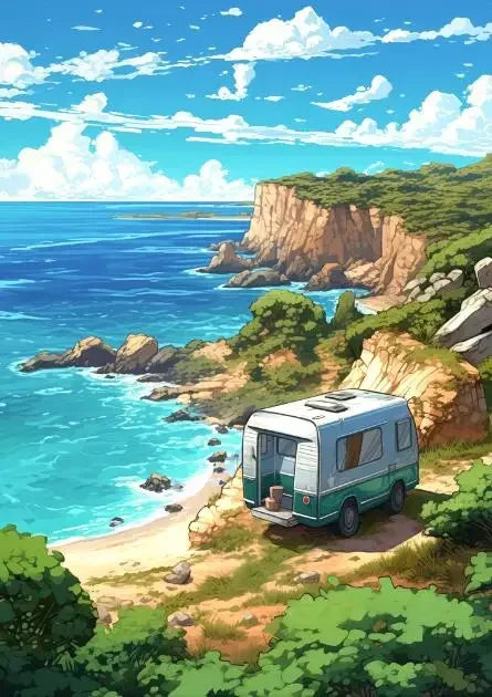 Blue Cabin Beach Forest Canvas Painting  Sea Summer Beach Bar Anime Wall Art HD Print Poster for Living Room  Modern Home Decor