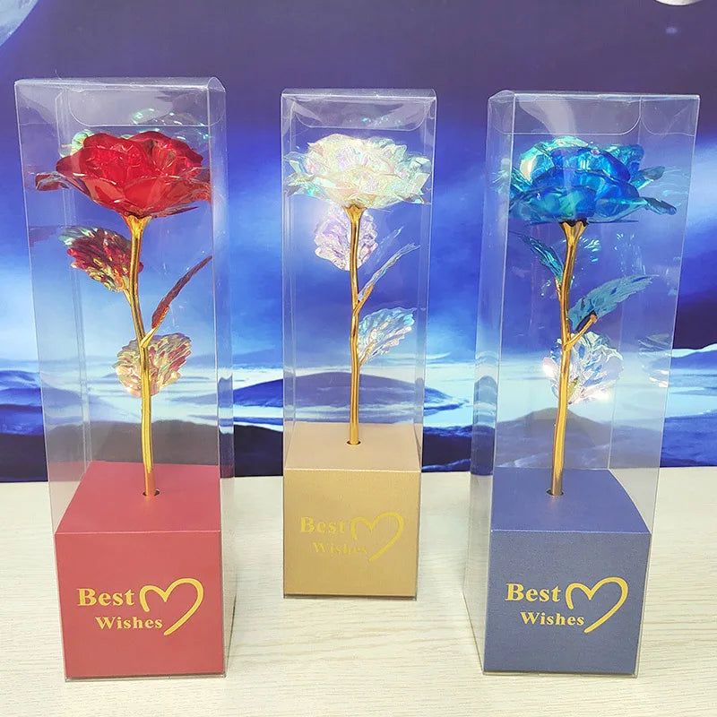 Galaxy Rose Eternal 24K Gold Flower Foil Plastic Artificial Roses Forever Love Wedding Decor Lover Roses Creative Gift Decor