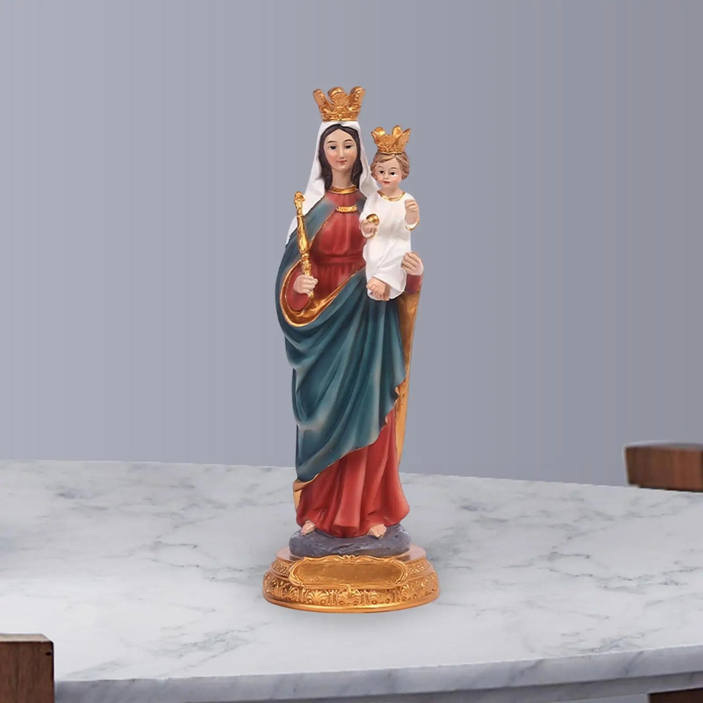 Resin Figurines Jesus Sculpture Wedding Christian Virgin Mother Mary Statue Classical Figures Holding Children Ornaments