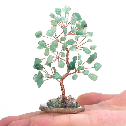 Glückskristallbaum, zufällige Steinbasis, natürlicher grüner Aventurin-Geldbaum für positive Energie, Kristallbaum, Heimbüro-Dekoration