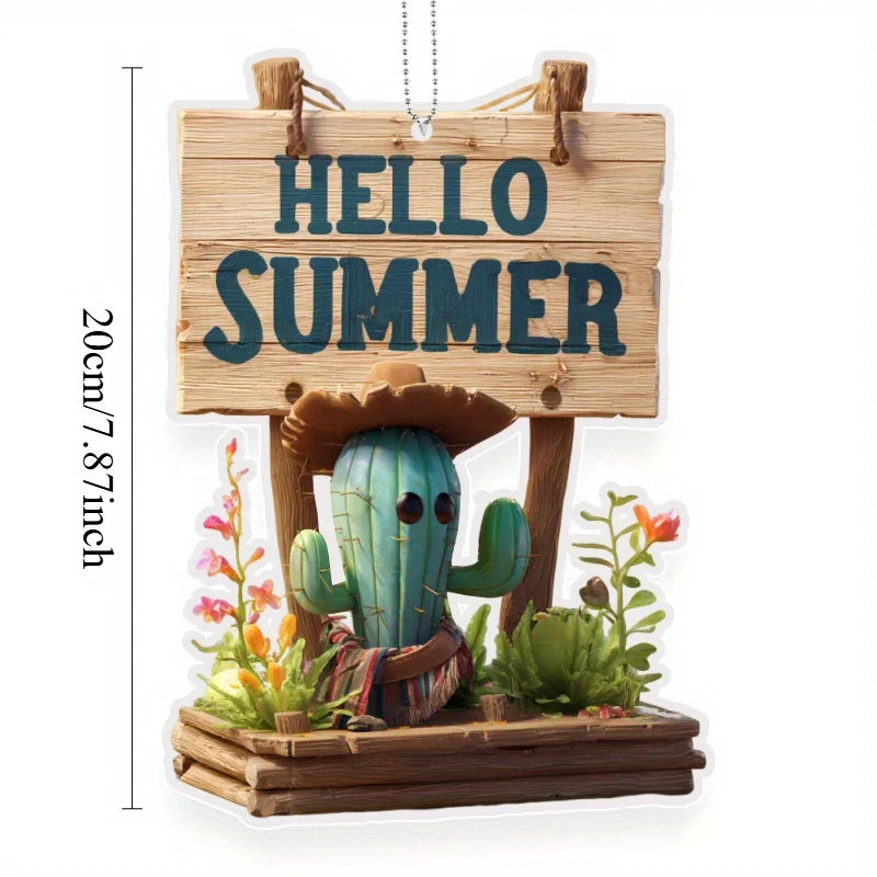 1PC Cactus and "Hello Summer" Welcome Sign, Perfect for Porch, Garden, and Yard Decoration, Perfect Gift for Friends