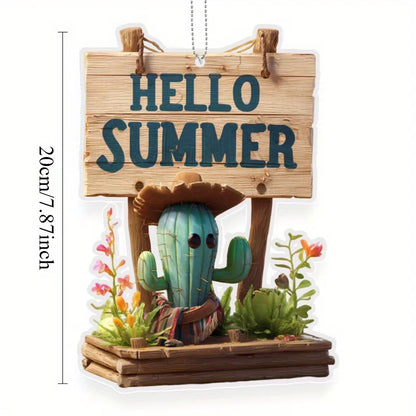 1PC Cactus and "Hello Summer" Welcome Sign, Perfect for Porch, Garden, and Yard Decoration, Perfect Gift for Friends