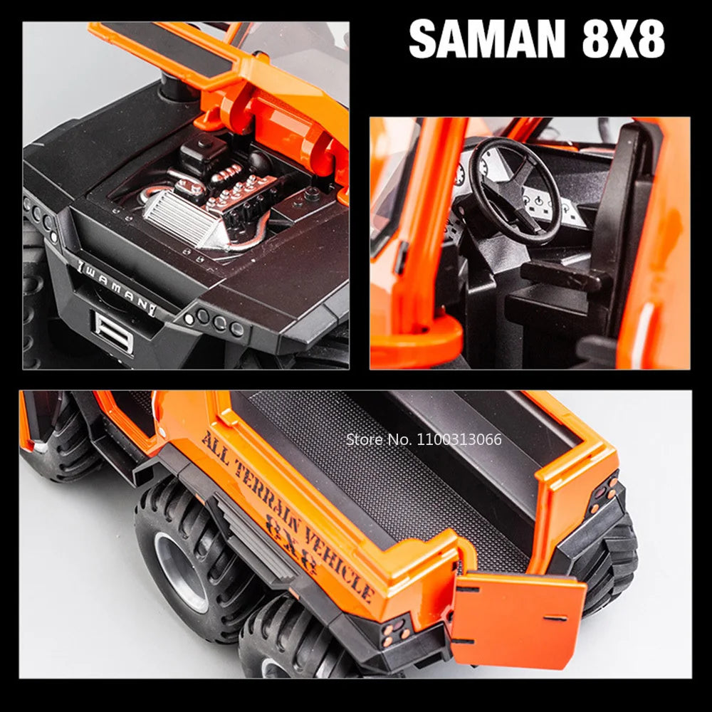 1:24 Alloy Car Model Russian Avtoros Shaman 8*8 Diecasts Off-road Vehicle with Light Sound Pull Back Function SUV for Boy Gifts