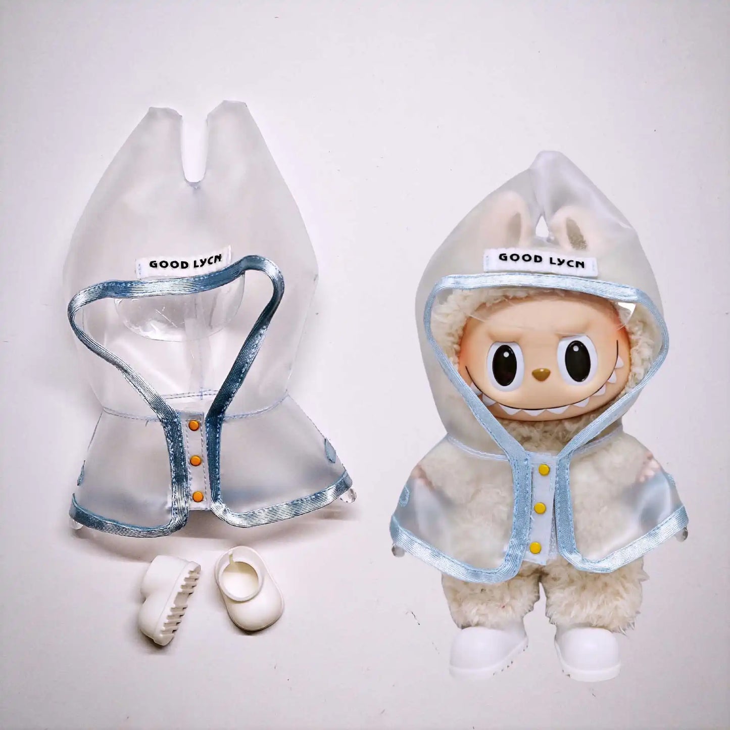 For 17cm Labubu  Transparent Raincoat  Macaron Raincoat Doll Clothes Heartbeat Outfits Labubu Accessories