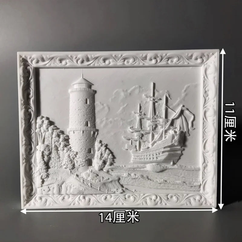 Nordic Lighthouse And Ship Retro Relief Art Ornaments Plaster Sculpture Decoration Living Room Figurines Desktop Modern Statue