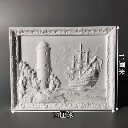 Nordic Lighthouse And Ship Retro Relief Art Ornaments Plaster Sculpture Decoration Living Room Figurines Desktop Modern Statue