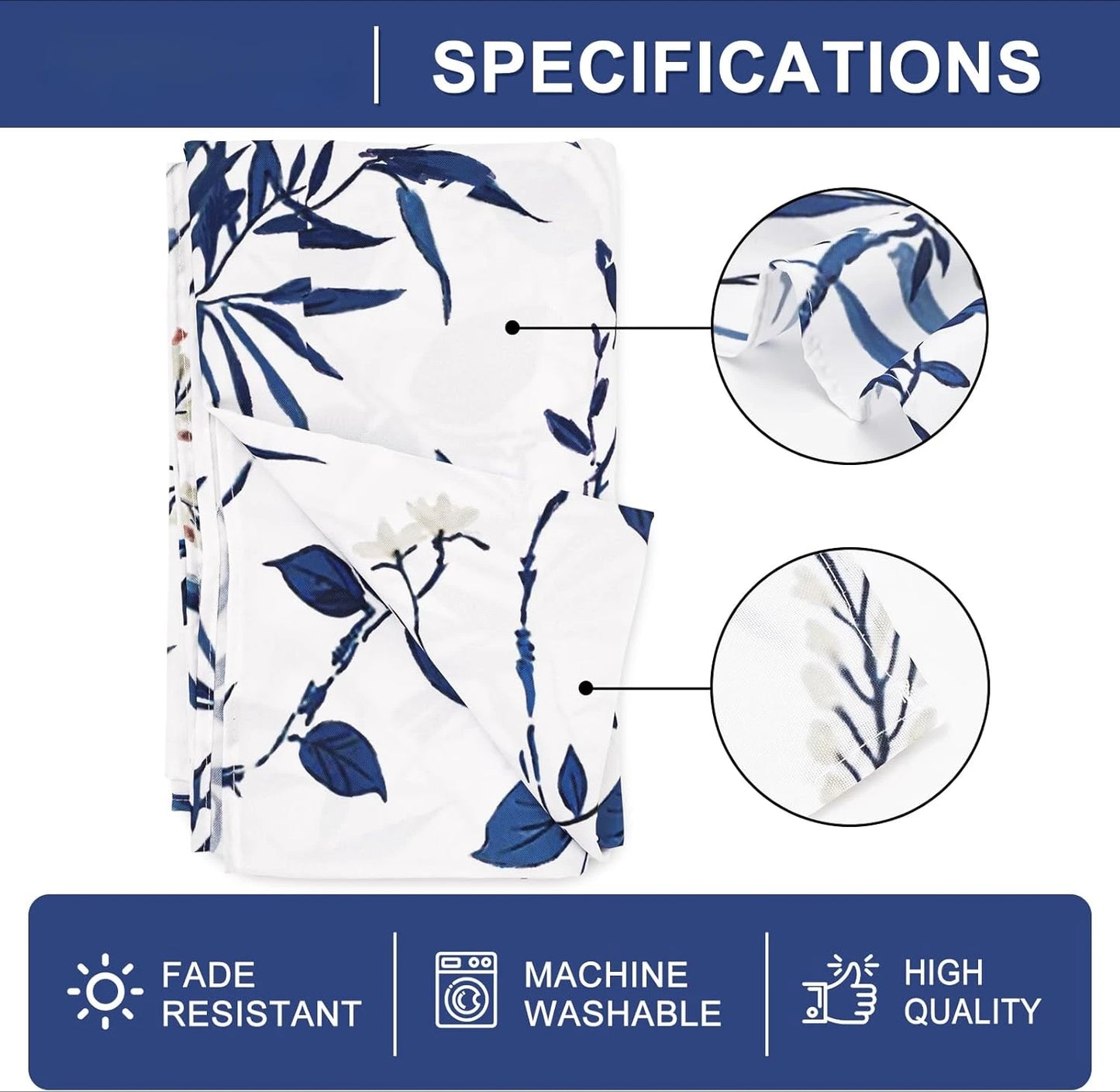 Retro Blue Bird Flowers Waterproof Tablecloth Holiday Party Decor Navy Blue Floral Leaf Rectangle Table Cloth Dining Table Decor