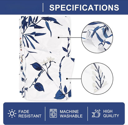 Retro Blue Bird Flowers Waterproof Tablecloth Holiday Party Decor Navy Blue Floral Leaf Rectangle Table Cloth Dining Table Decor