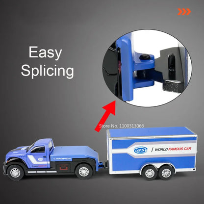 1: 64 Container Trailer Toys Alloy Models Cars Doors Opened Pull Back Miniature Flatbed Transport Vehicles Boys Festival Gifts