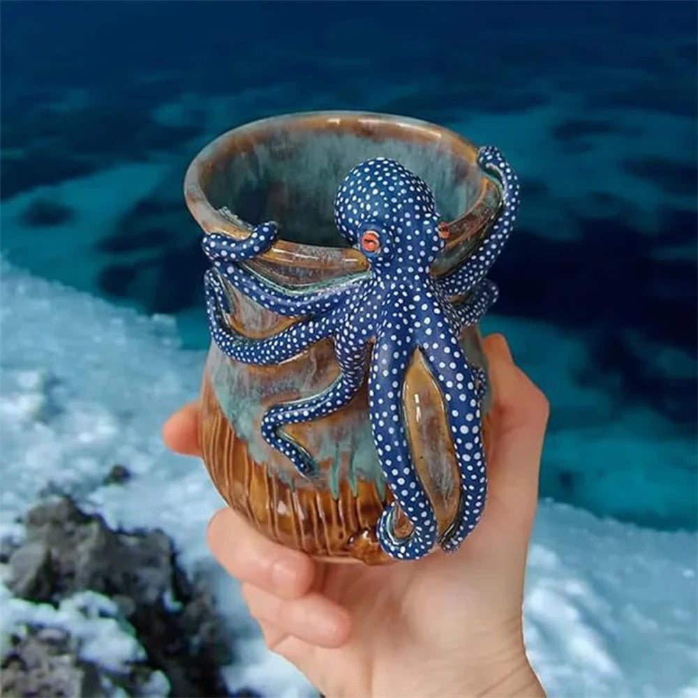 New Deep Blue Octopus Mug Home Deep Blue Octopus Resin Mark Coffee Cup