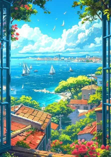 Blue Cabin Beach Forest Canvas Painting  Sea Summer Beach Bar Anime Wall Art HD Print Poster for Living Room  Modern Home Decor