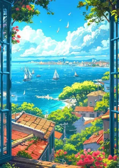 Blue Cabin Beach Forest Canvas Painting  Sea Summer Beach Bar Anime Wall Art HD Print Poster for Living Room  Modern Home Decor