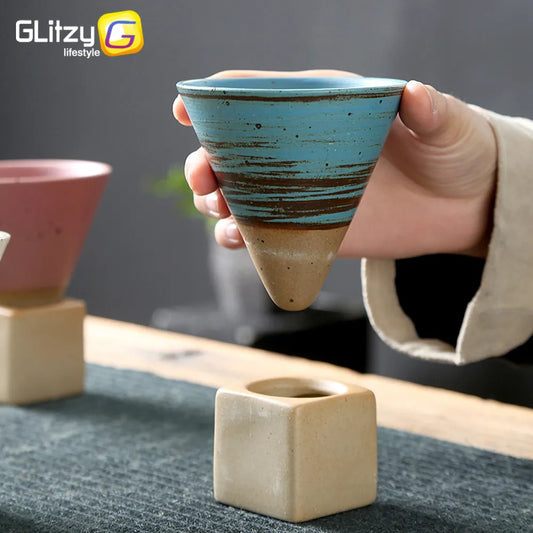 Tasse à café japonaise avec soucoupe 1 pièce tasse à thé en céramique rétro tasse Latte expresso Pull0 fleur Cappuccino nouvelle tasse en poterie 100ml/3.5oz