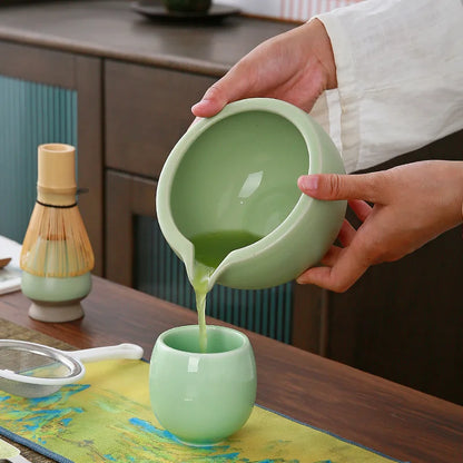 9pcs/set Japanese Ceramic Matcha Gift Box Green Tea Chasen Holder Stand Bowl Bamboo Whisk Grinder Brushes Tea Tools Holder Tea