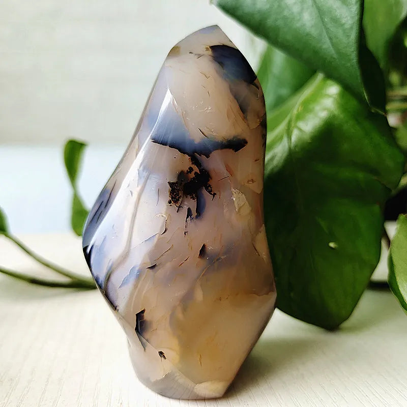 Natural Stone Moss Agate Ice Cream Flame Shaped Witchcraft Spiritual Meditation Energy Stone Home Feng Shui Crystal Ornaments