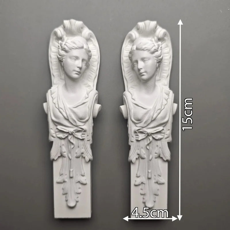 Pair of Classical Maiden Pillar Busts - Plaster Sculptures, Roman-Inspired Shelf Artifacts & Museum-Style Collectible Decor