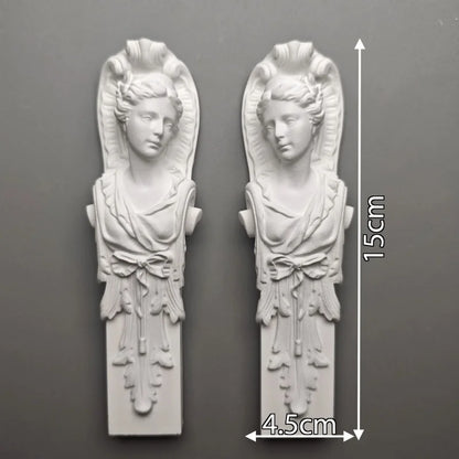 Pair of Classical Maiden Pillar Busts - Plaster Sculptures, Roman-Inspired Shelf Artifacts & Museum-Style Collectible Decor