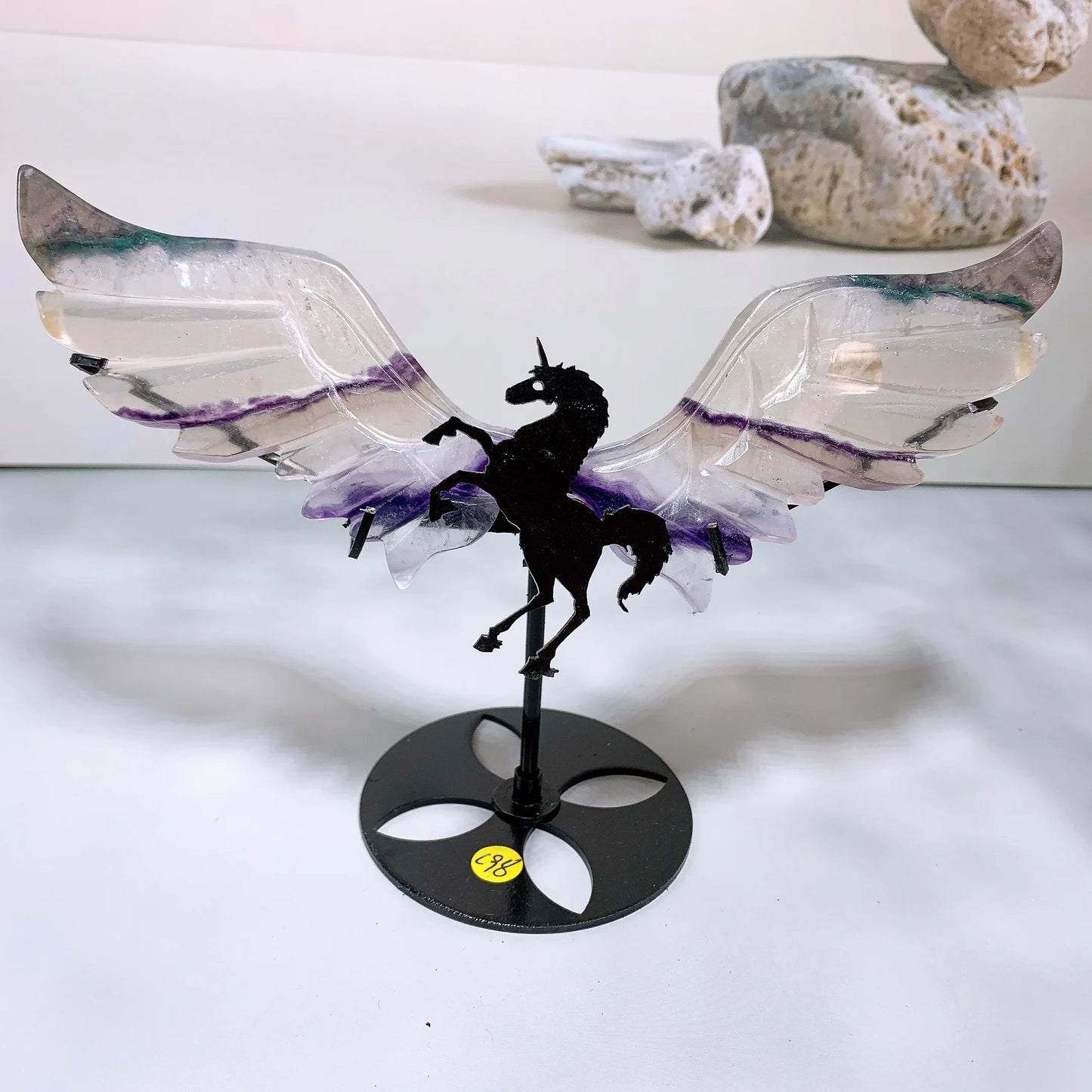 Natural fluorite unicorn wings,Crystal wings with free stand,Wings carving,Wings figurine,Home decoration,Reiki healing,Crystal
