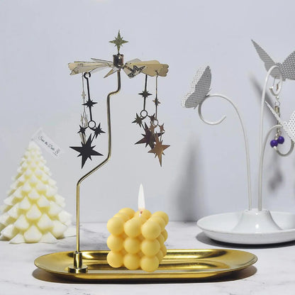 Golden Rotating Candlestick Holder Carousel Revolving Candle Tray Candle Holder for Romantic Wedding Party Bedroom Decoration