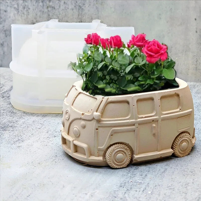 3D Car succulent plant flowerpot resin silicone mold cute cartoon car storage box candle cup concrete gypsum silicone mold