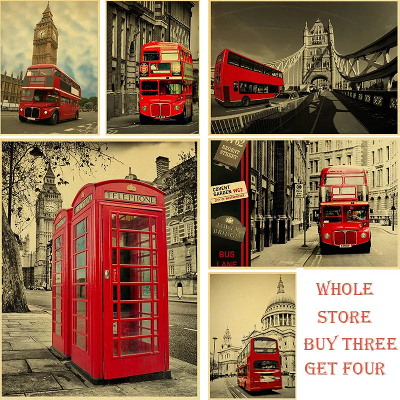 Vintage Poster London Street Red Telephone Booth Wall Pictures Living Room Home Decorative Painting Wallpaper Wall