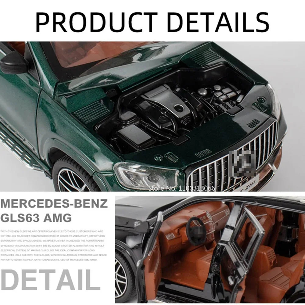 1:24 Scale Alloy GLS63 ONE Diecast Model Toy Cars With Music Light Vehicles Models Rubber Tires Car Toys for Boys Festival Gifts