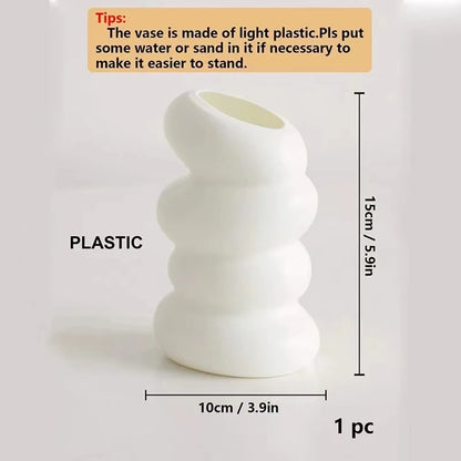 Plastic Spiral Cylinder White Vase Nordic Creative Flower Arrangement Container For Kitchen Bedroom Home Decoration Ornament