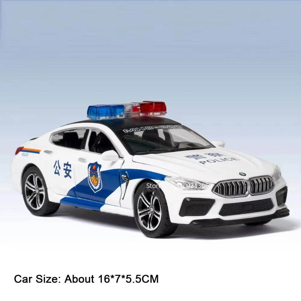 1:32 Alloy M8 Model Toys Cars with Light Sound Rubber Tires Miniature Vehicles Doors Opened Police Car Kids Children's Day Gifts