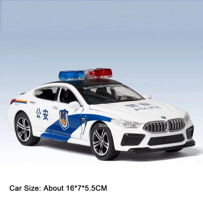 1:32 Alloy M8 Model Toys Cars with Light Sound Rubber Tires Miniature Vehicles Doors Opened Police Car Kids Children's Day Gifts