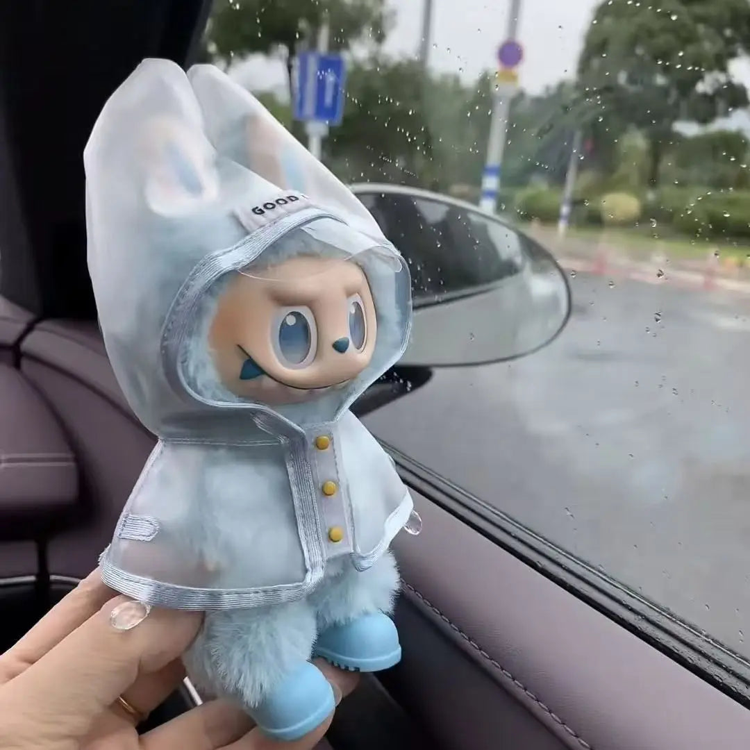 For 17cm Labubu  Transparent Raincoat  Macaron Raincoat Doll Clothes Heartbeat Outfits Labubu Accessories