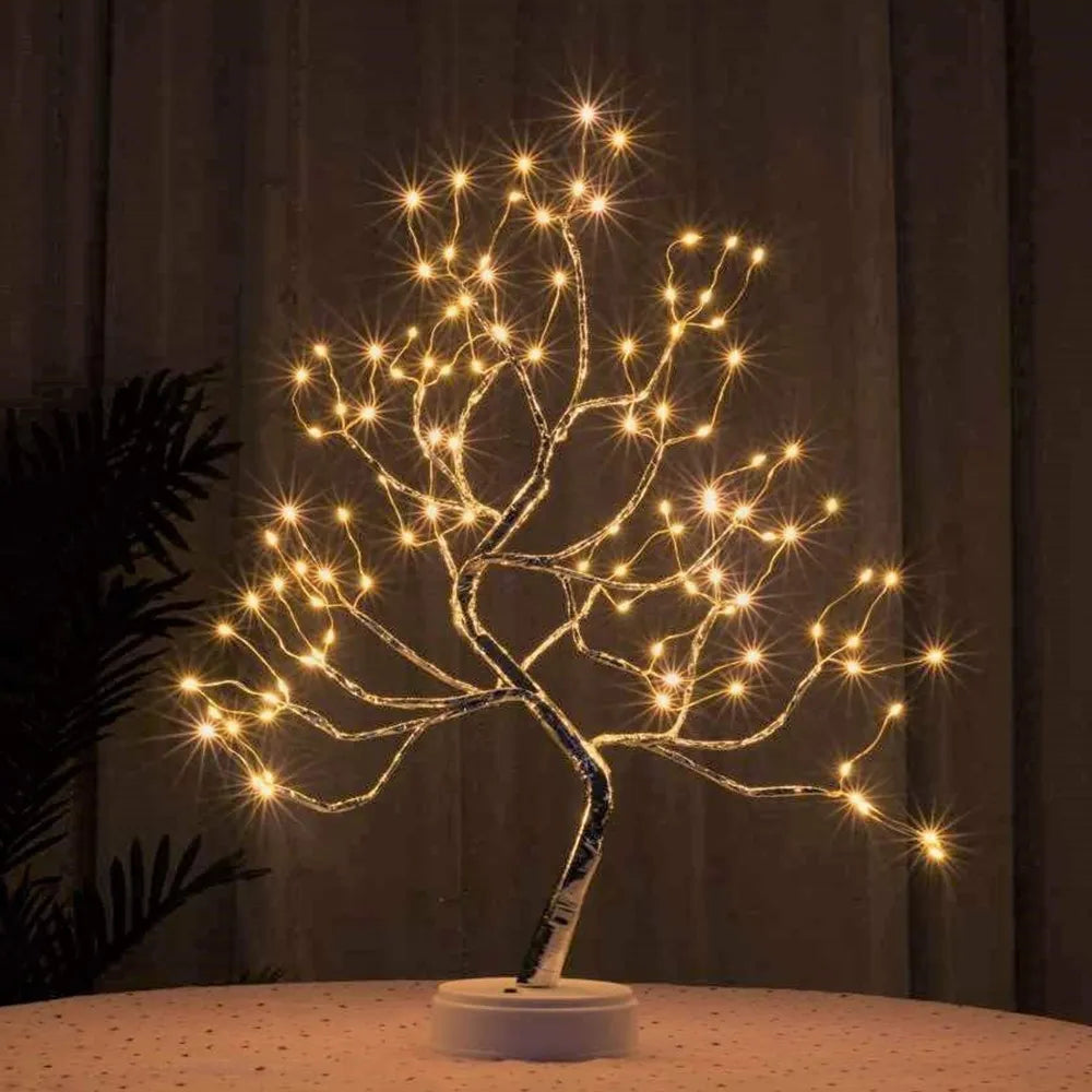 Plein ciel étoile feuille d'or saule cerisier LED veilleuse Mini arbre de noël fil de cuivre guirlande lampe fée lumière pour la maison
